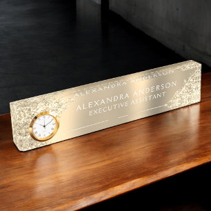Luxury Gold Sparkle Glitter Beauty Professional Desk Name Plate