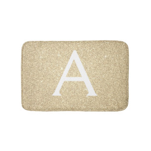 Luxury Gold Sparkle Glitter Monogram Name Bath Mat