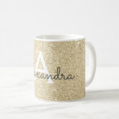 Luxury Gold Sparkle Glitter Monogram Name Initial Coffee Mug (Front Right)