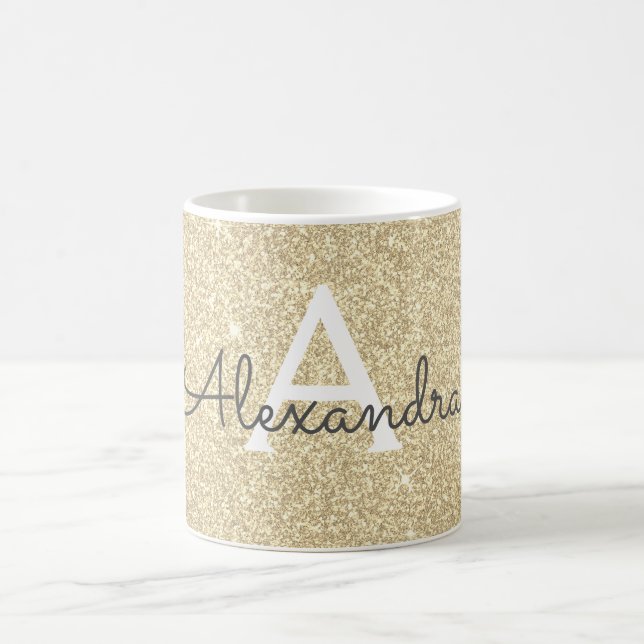 Luxury Gold Sparkle Glitter Monogram Name Initial Coffee Mug (Center)
