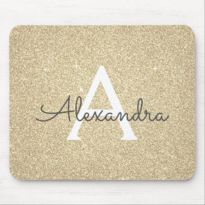 Luxury Gold Sparkle Glitter Monogram Name Mousepad