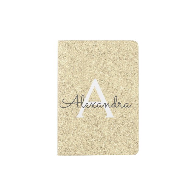 Luxury Gold Sparkle Monogram Name Passport Holder (Front)