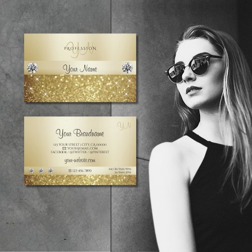Luxury Gold Sparkling Glitter with Monogram Modern Business Card