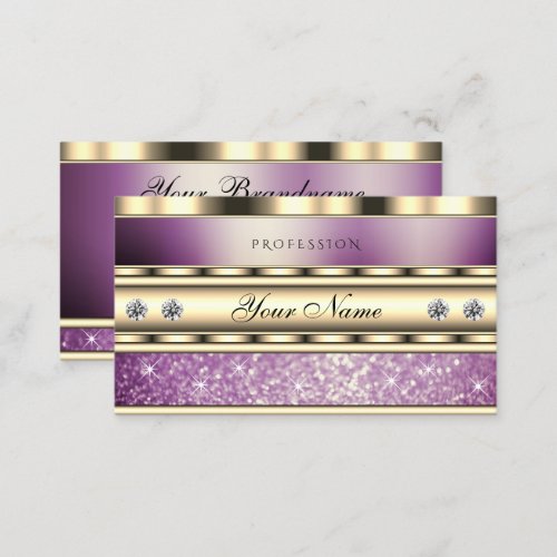 Luxury Gold Sparkling Purple Glitter with Diamonds Business Card