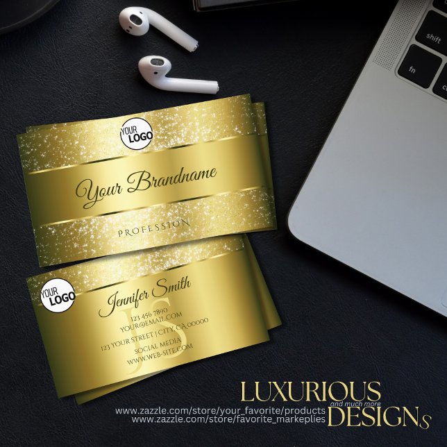 Luxury Gold Sparkly Glitter Stars Initials Logo Business Card (Creator Uploaded)