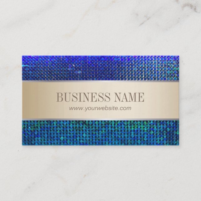 Luxury Gold Stripe Teal Blue Glitter Background Business Card (Front)