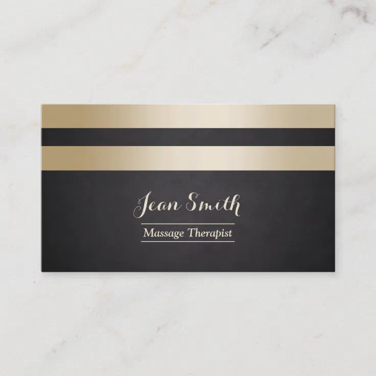 Luxury Gold Stripes Massage Therapy Business Card | Zazzle