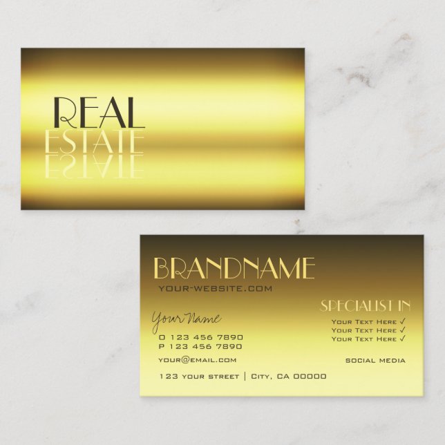 Luxury Gold Stylish Mirror Letters Professional Business Card (Front/Back)