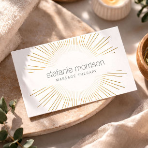 Luxury Gold Sunburst Massage Therapist Logo Business Card