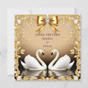 💍 Luxury Gold Swan Wedding 💍 Thank You Card