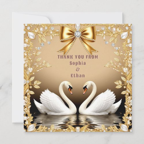  Luxury Gold Swan Wedding  Thank You Card
