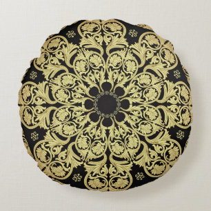 Luxury Gold Swirls Floral Background Round Pillow