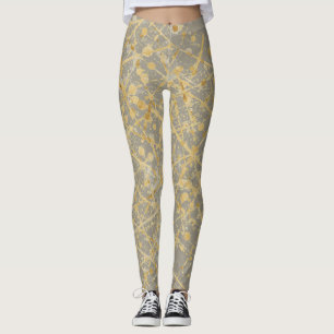 Luxury, Gold Taupe Polka Dots Lines Pattern Leggings