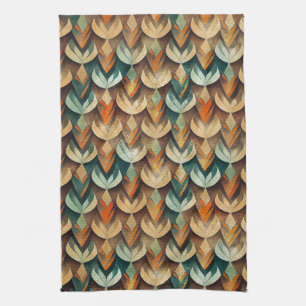 Luxury Gold Teal Art Deco Abstract Pattern Kitchen Towel