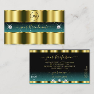 Luxury Gold Teal Black Sparkling Diamonds Add Logo Business Card