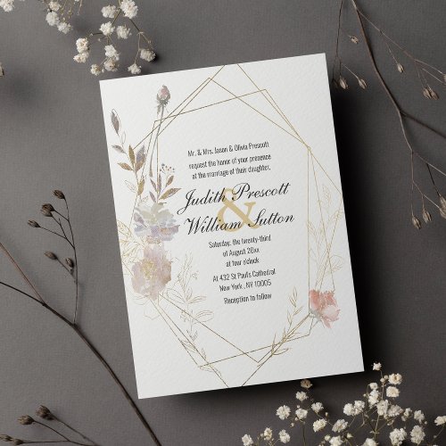 Luxury gold terrarium pink coral floral Wedding Invitation