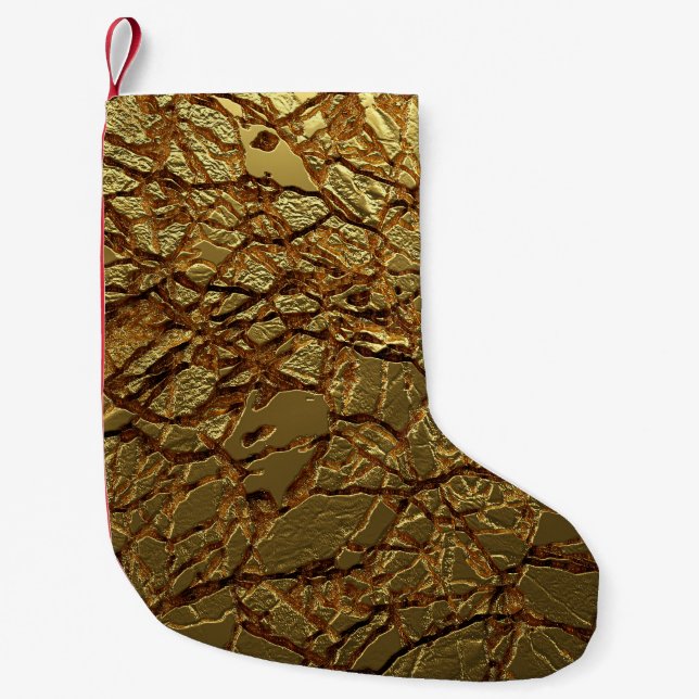 Luxury Gold Texture: 3D Elegance Small Christmas Stocking (Front)