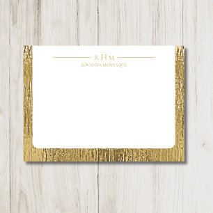 Luxury Gold Texture Lined Name Three Monogram Note Card