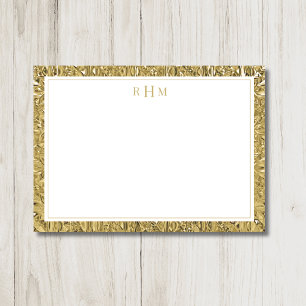 Luxury Gold Texture Two Border Three Monogram Note Card