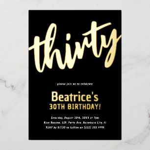 Luxury Gold 'thirty' Adult Milestone 30th Birthday Foil Invitation