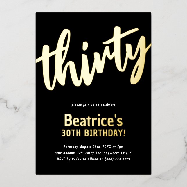 Luxury Gold 'thirty' Adult Milestone 30th Birthday Foil Invitation (Front)
