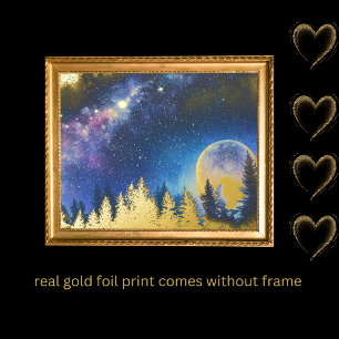 luxury gold tree moon galaxy real foil prints