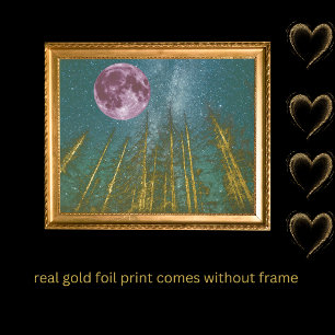 luxury gold tree pink moon galaxy real foil prints