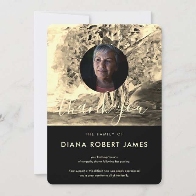 Luxury Gold Trees Landscape Photo Sympathy Thank You Card (Front)