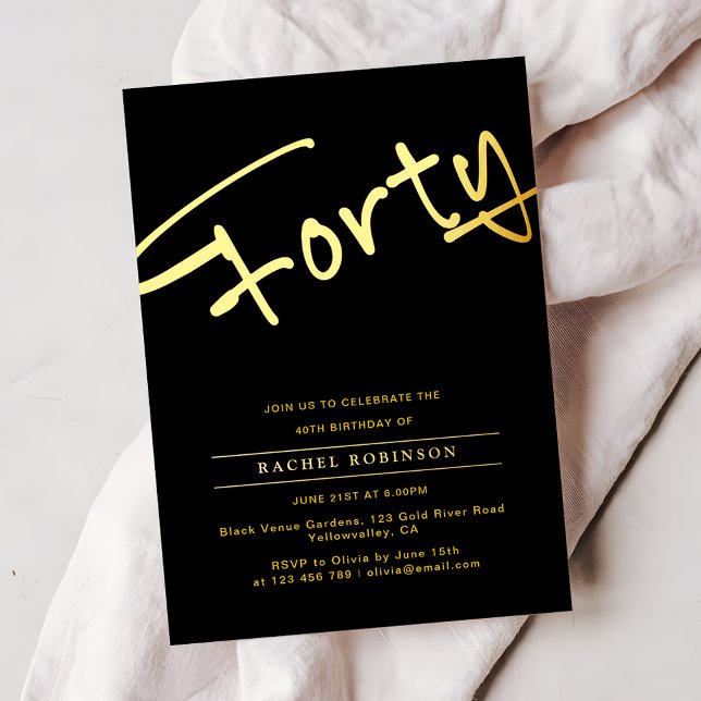 Luxury Gold Typography 40tH Birthday Party Real Foil Invitation (Creator Uploaded)