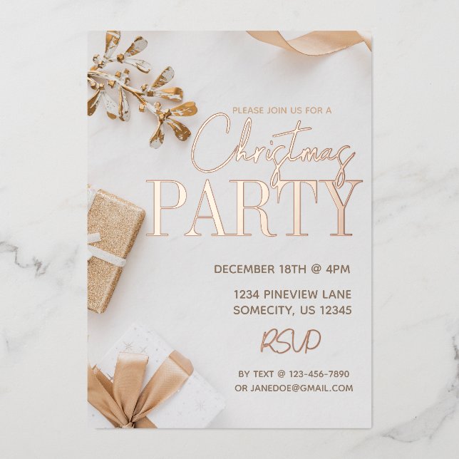 Luxury Gold Typography Christmas Party  Foil Invitation (Front)
