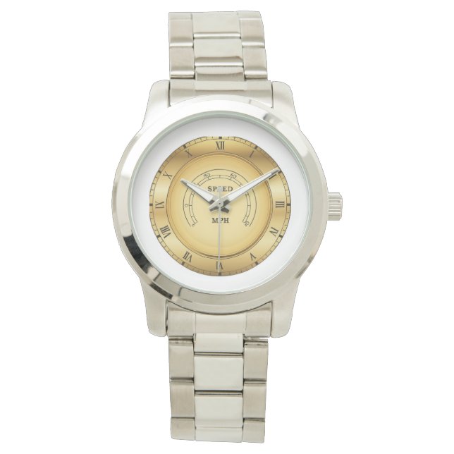 Luxury Gold Vintage Speedometer Clock MPH Display Watch (Front)