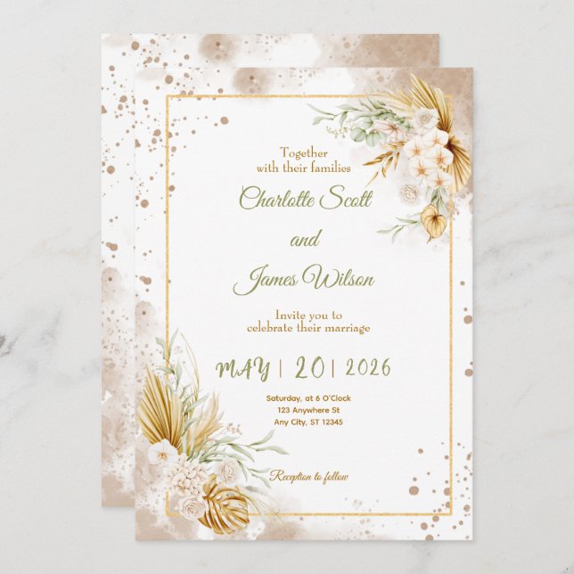 Luxury Gold Wedding Invitation (Front/Back)