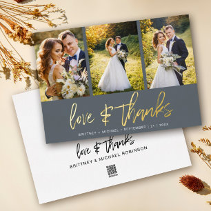 Luxury Gold Wedding Photo Collage Thank You Foil Invitation