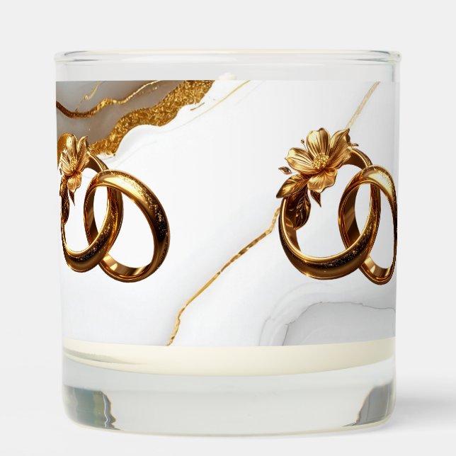 Luxury Gold Wedding Rings Marble Favor Candle (Front)