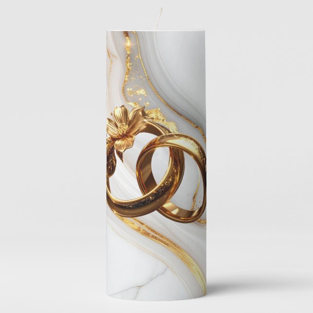Luxury Gold Wedding Rings Marble Favor Candle (Front)