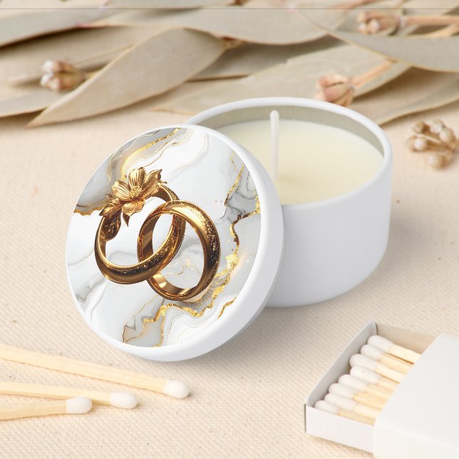 Luxury Gold Wedding Rings Marble Favor Candle Mini Candle Favors (Insitu)