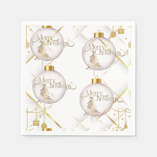 Luxury Gold & White Christmas Bauble Napkins