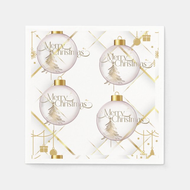 Luxury Gold & White Christmas Bauble Napkins (Front)