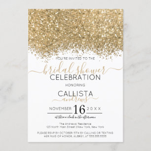 Luxury Gold White Glitter Confetti Bridal Shower Invitation