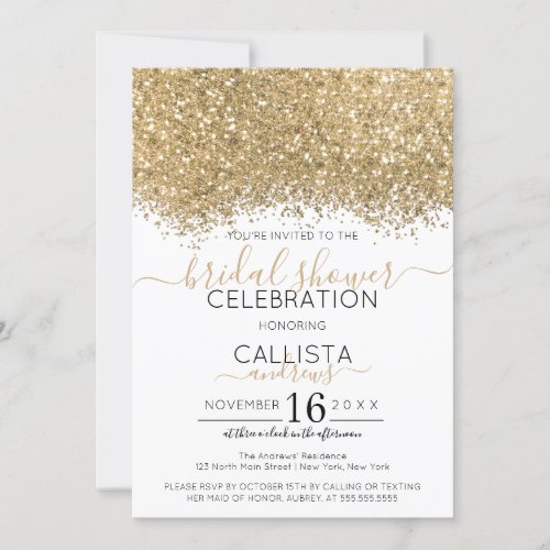 Luxury Gold White Glitter Confetti Bridal Shower Invitation