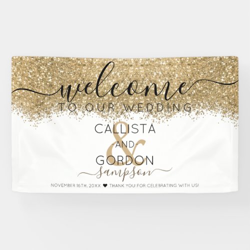 Luxury Gold White Glitter Confetti Wedding Welcome Banner