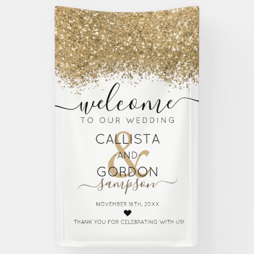 Luxury Gold White Glitter Confetti Wedding Welcome Banner