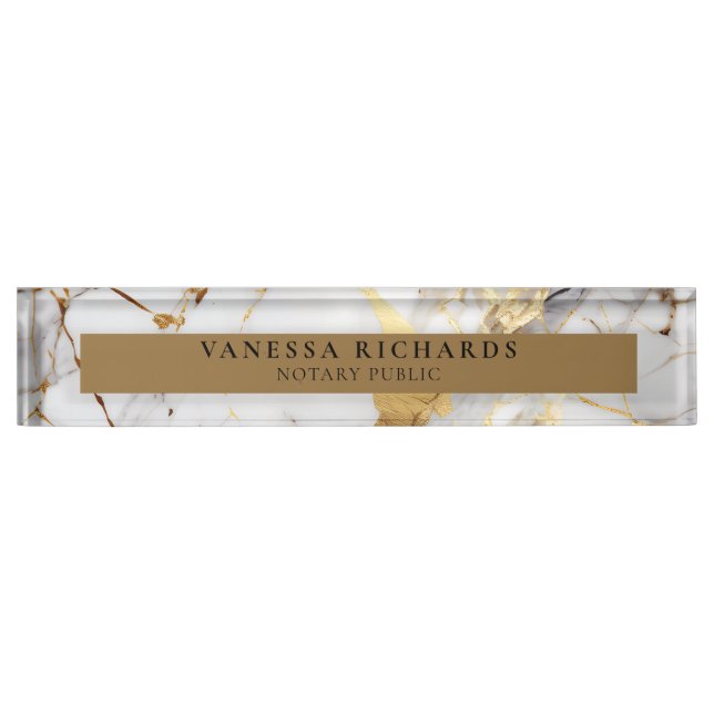 Luxury Gold White Gray Elegant Notary Desk Name Plate (Front)