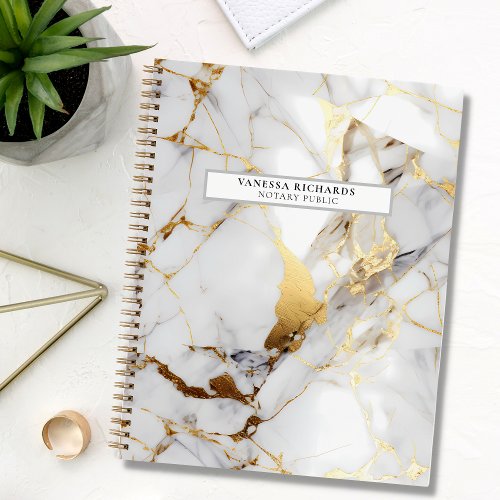 Luxury Gold White Gray Marble Elegant Notary Name Notebook