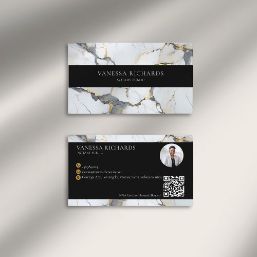 Luxury Gold White Gray QR Code Notary Photo  Business Card