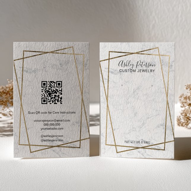 Luxury Gold White Marble QR code Earring Display Business Card (Luxury Gold White Marble QR code Earring Display Business Card)