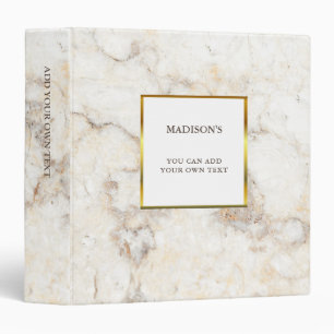 Luxury gold & white marble stone personal 3 ring binder