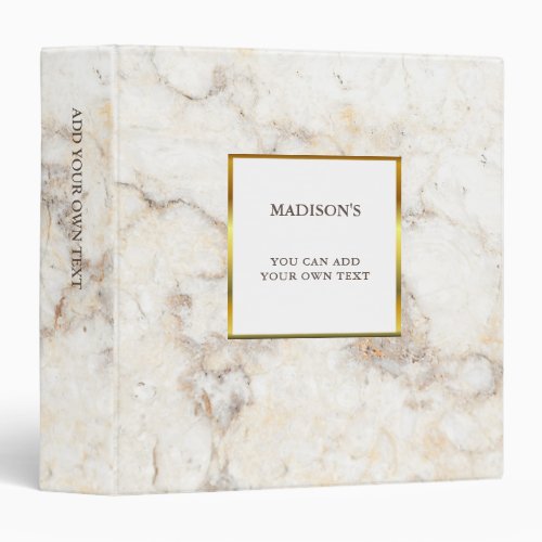 Luxury gold  white marble stone personal 3 ring binder