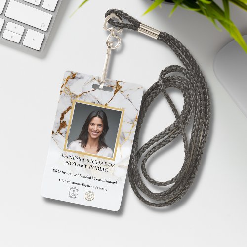 Luxury Gold White Modern QR Code Notary Photo  Badge