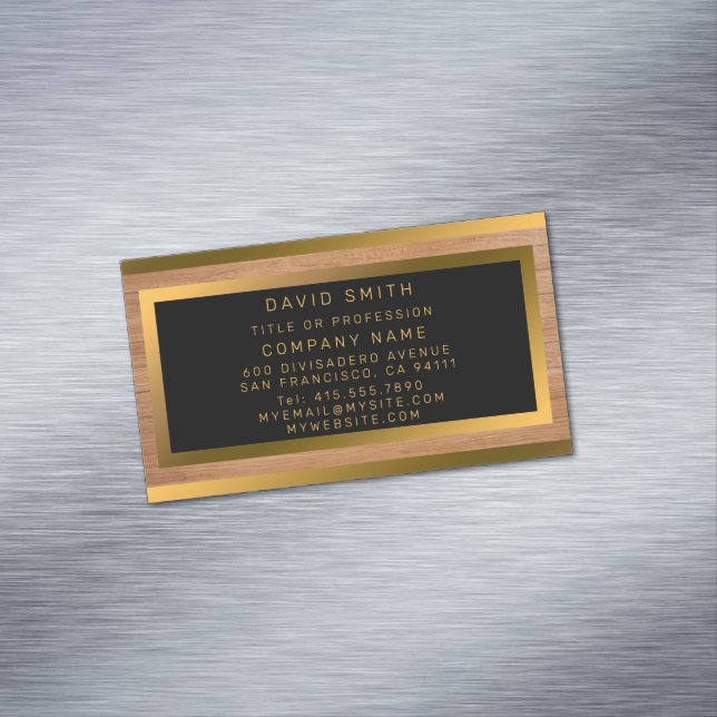 Luxury Gold Wood Modern Business Card Magnet (In Situ)